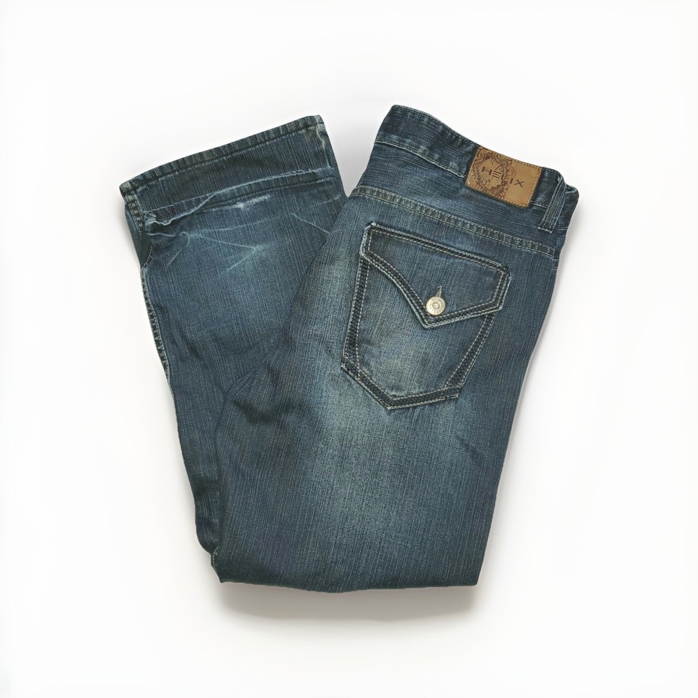 Helix Straight Jeans Mens Size 38x30 Blue Flap Pocket